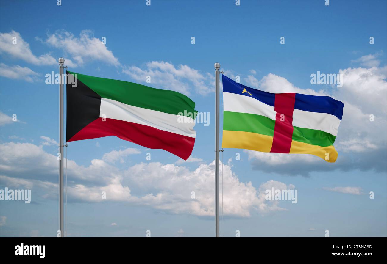 Central African Republic and Kuwait flags waving together in the wind ...
