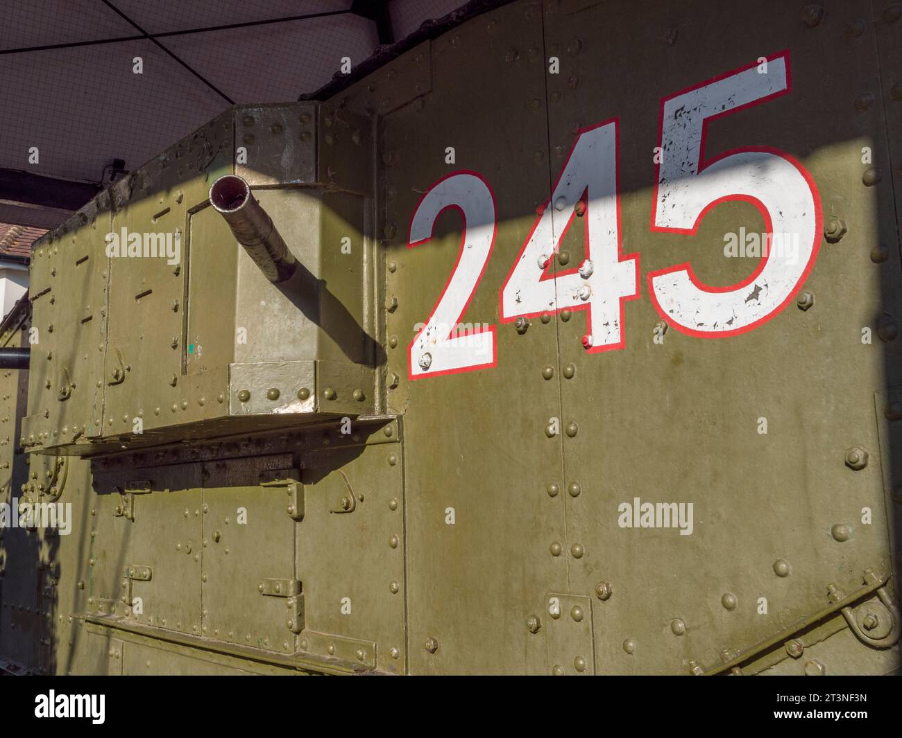 The Tank Memorial, a WWI Mk IV tank preserved in the centre of Ashford, Kent Stock Photo Alamy