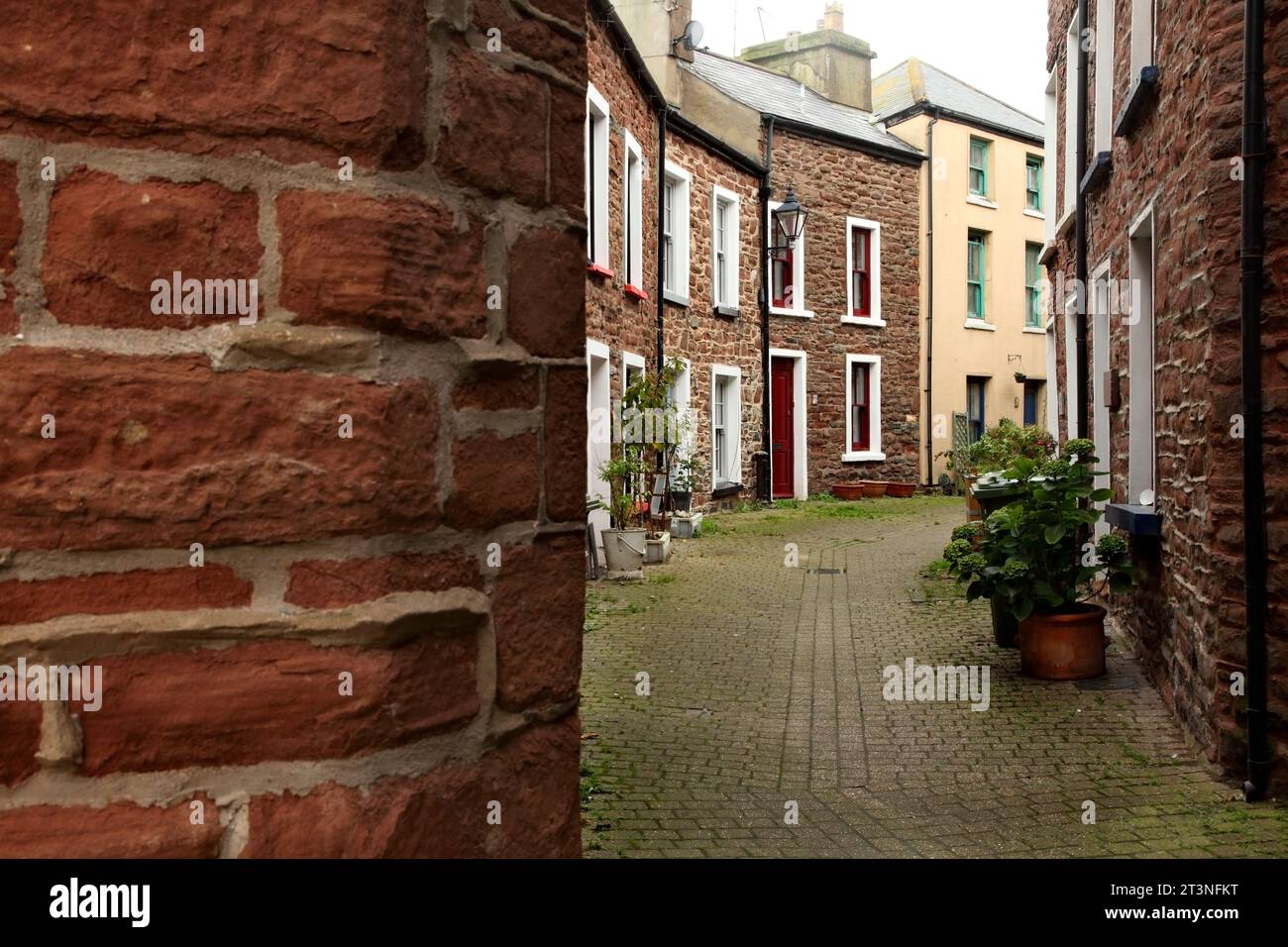 Traditional small terraced cottages in Peel, Isle of Man. Stock Photo
