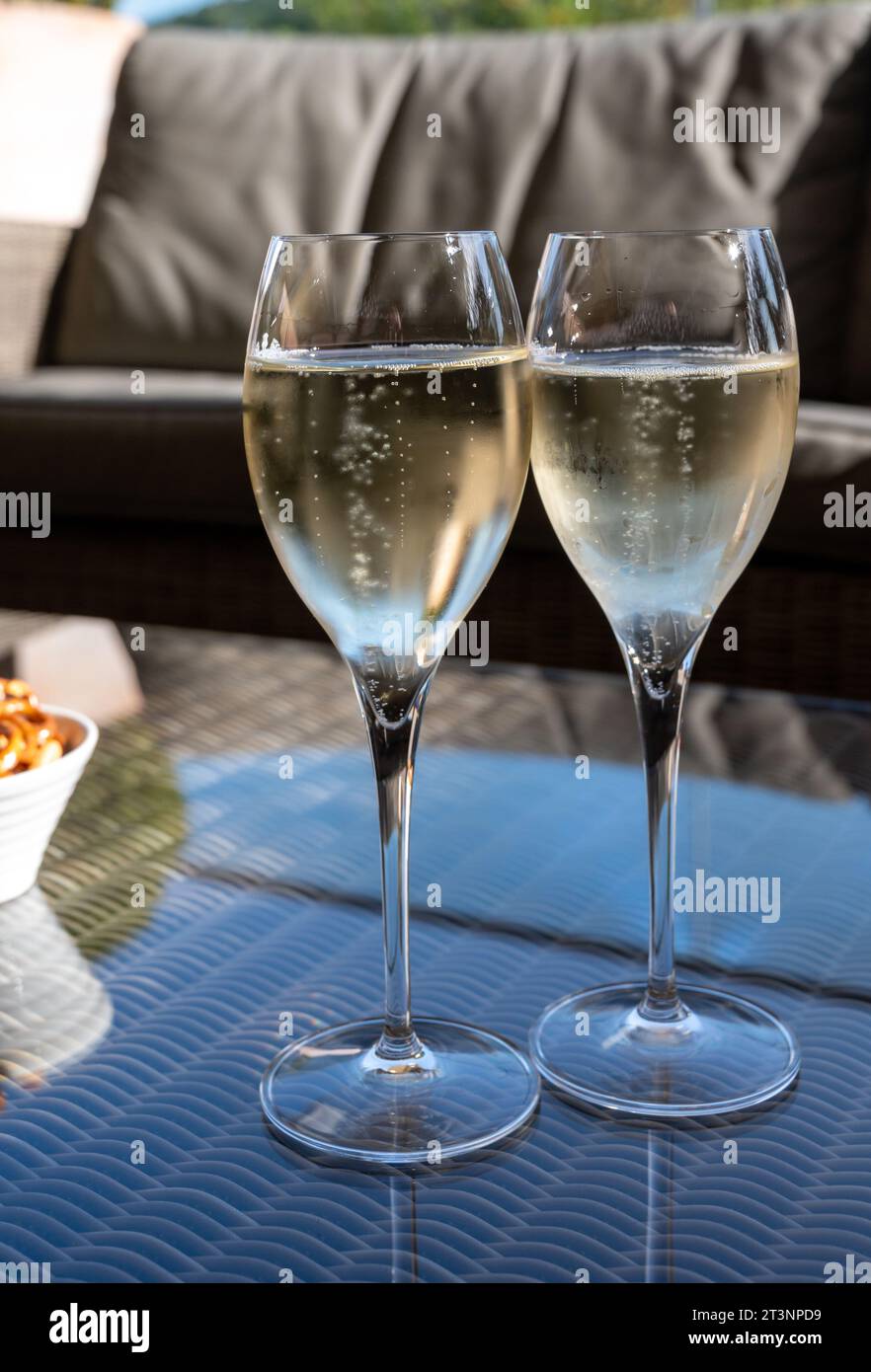 Wine tasting. Traditional method of production of cremant sparkling