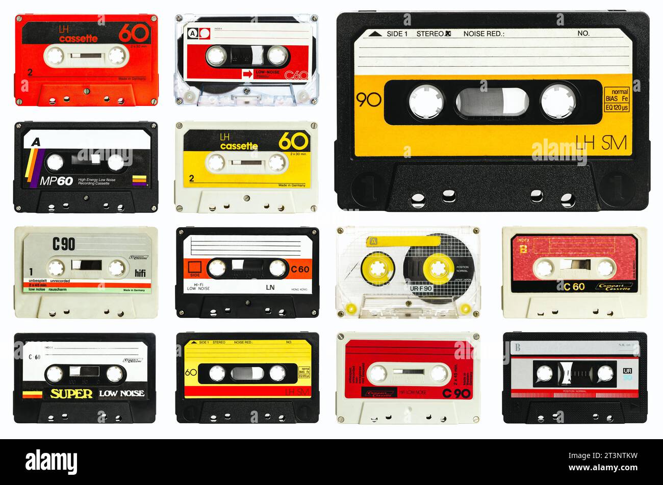 old audio cassette collection on a white background Stock Photo