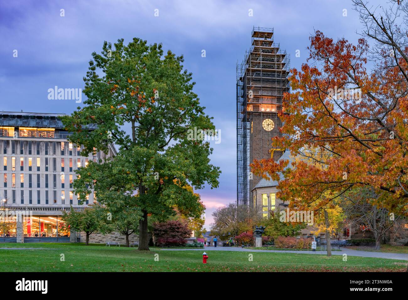 Ithaca, New York, US October 25, 2023 Night photo of McGraw clock