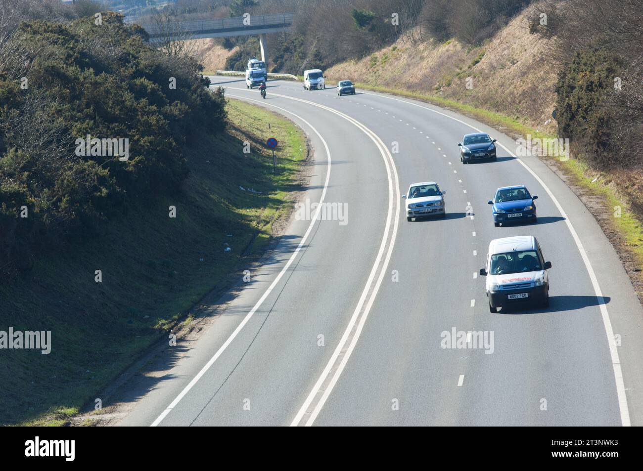 Cars travelling on the A 30 trunk road near Hayle, Cornwall, UK - John Gollop Stock Photo