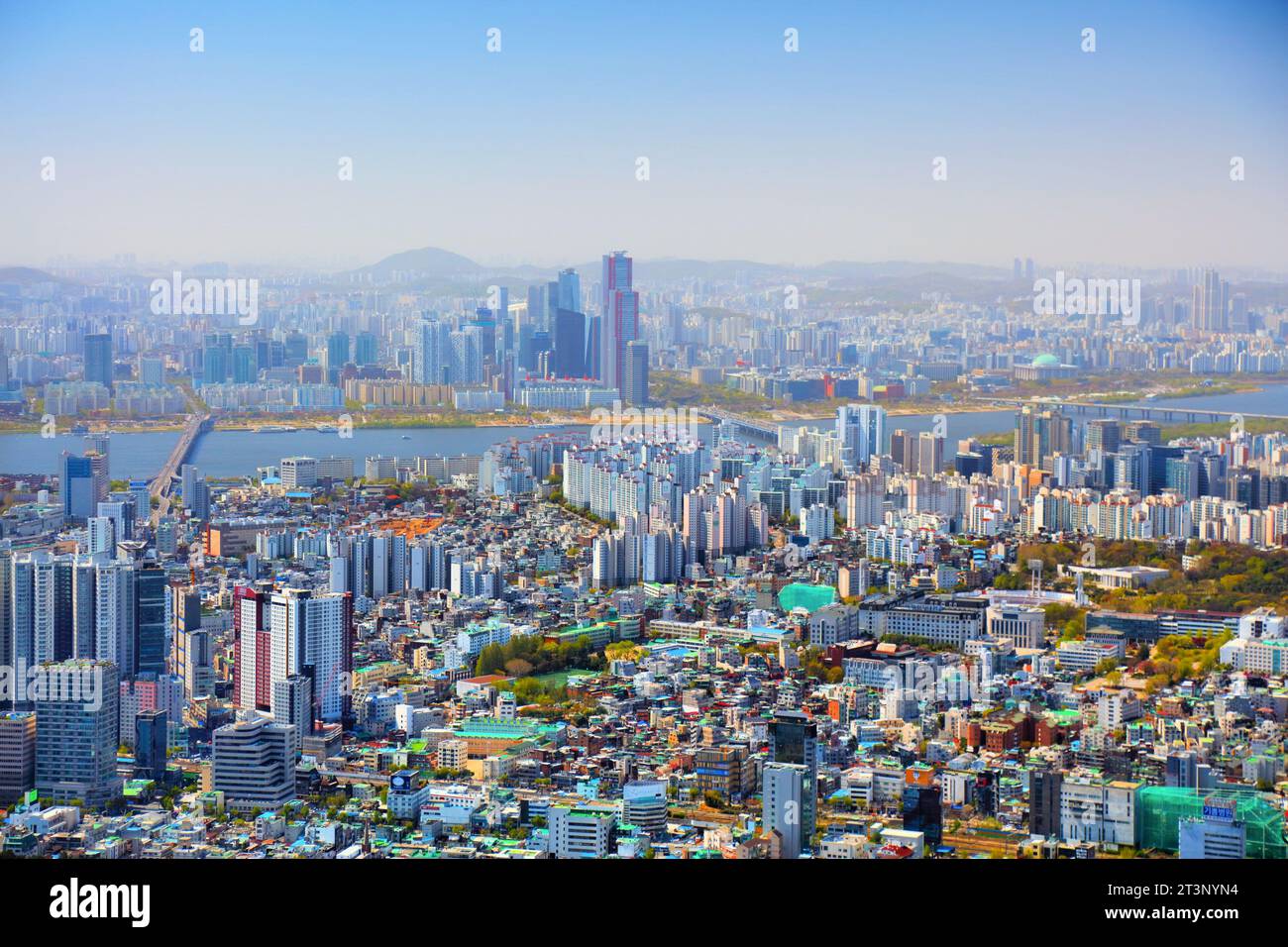 SEOUL, SOUTH KOREA - APRIL 8, 2023: Seoul cityscape in South Korea. City landscape of Mapo-gu and Yeongdeungpo-gu districts. Stock Photo
