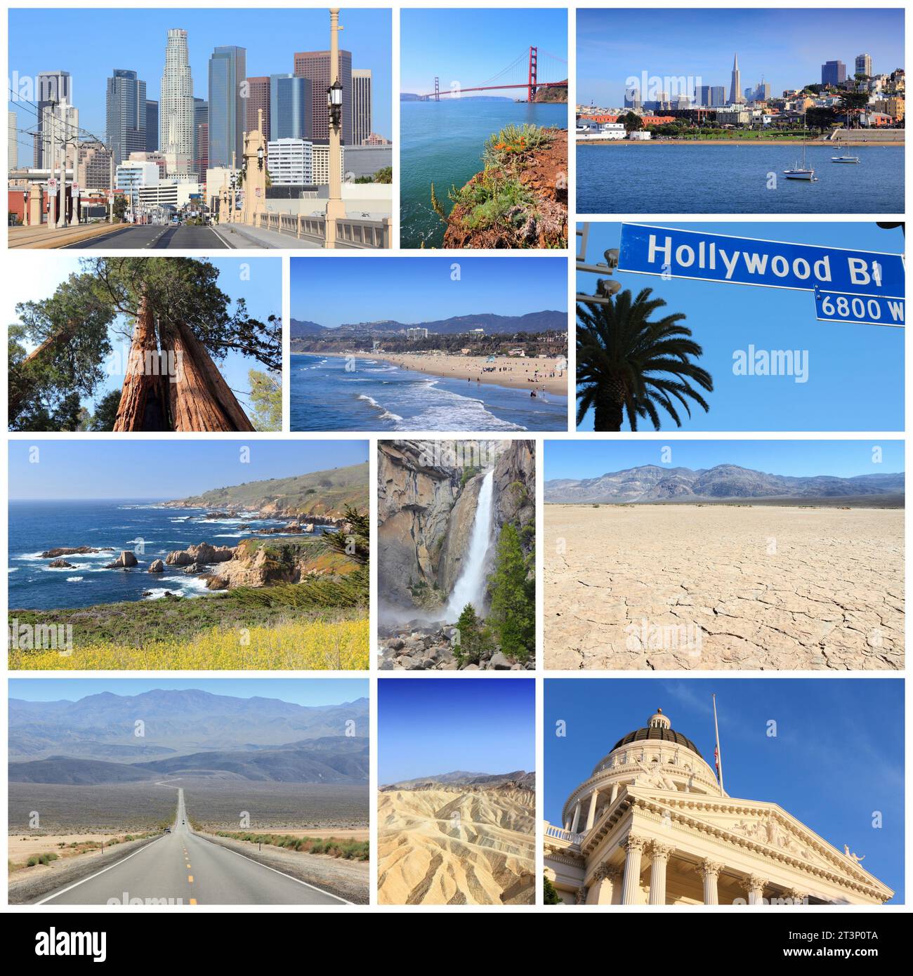 California travel collage with Los Angeles, San Francisco, Sacramento, Death Valley and Pacific Coast. Stock Photo