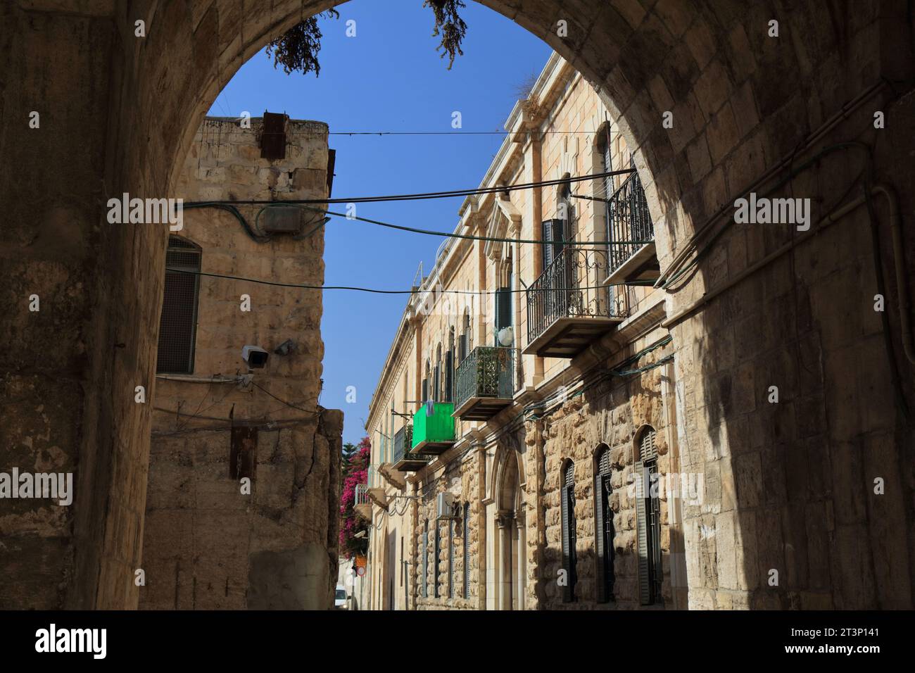 Jerusalem Old Town, Israel. Street view from the Lion's Gate in Muslim Quarter. Stock Photo