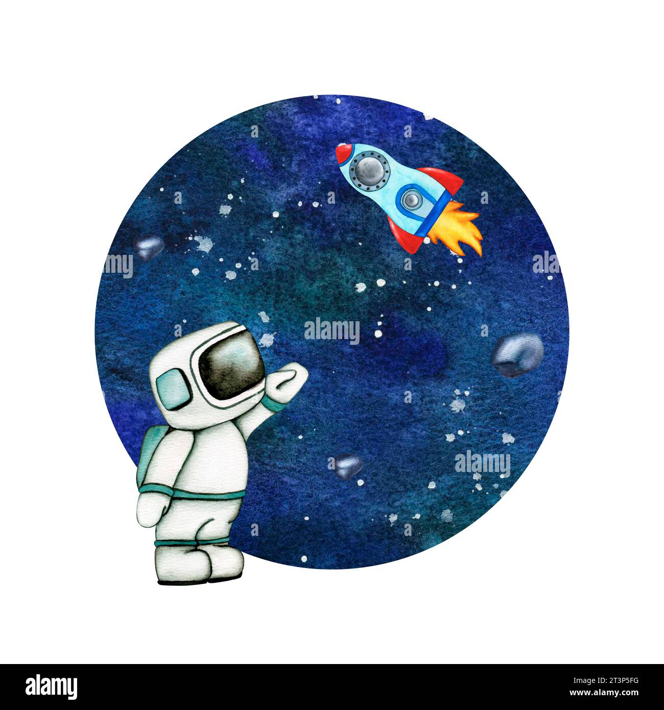 Cute Astronaut and rocket in space isolated on galaxy background ...