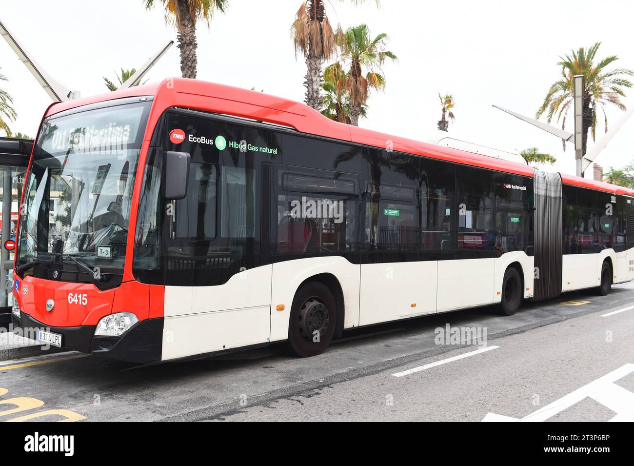 City centre Long Eco friendly bus 2024 In Barcelona Spain 31 July 2023 Stock Photo
