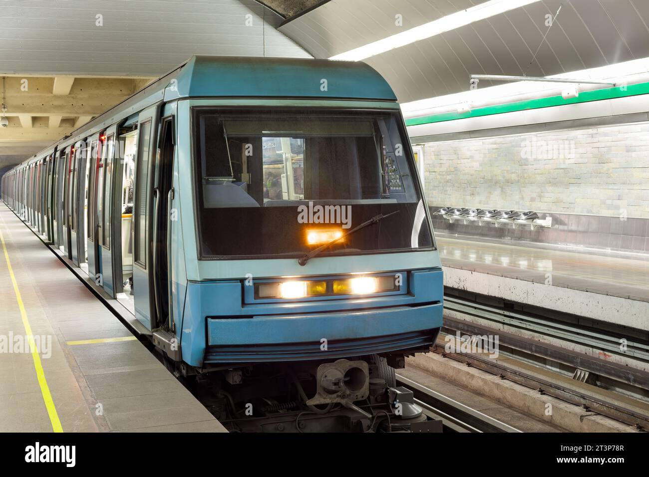 Illuminated transportation metro train railway track railway station ...