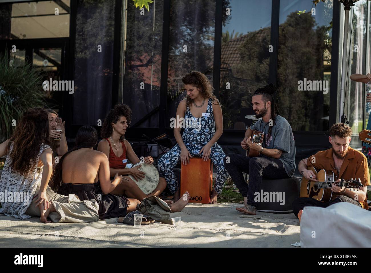 Tel Aviv, Israel. 26th Oct, 2023. Survivors of the "Supernova" music festival attack, play music