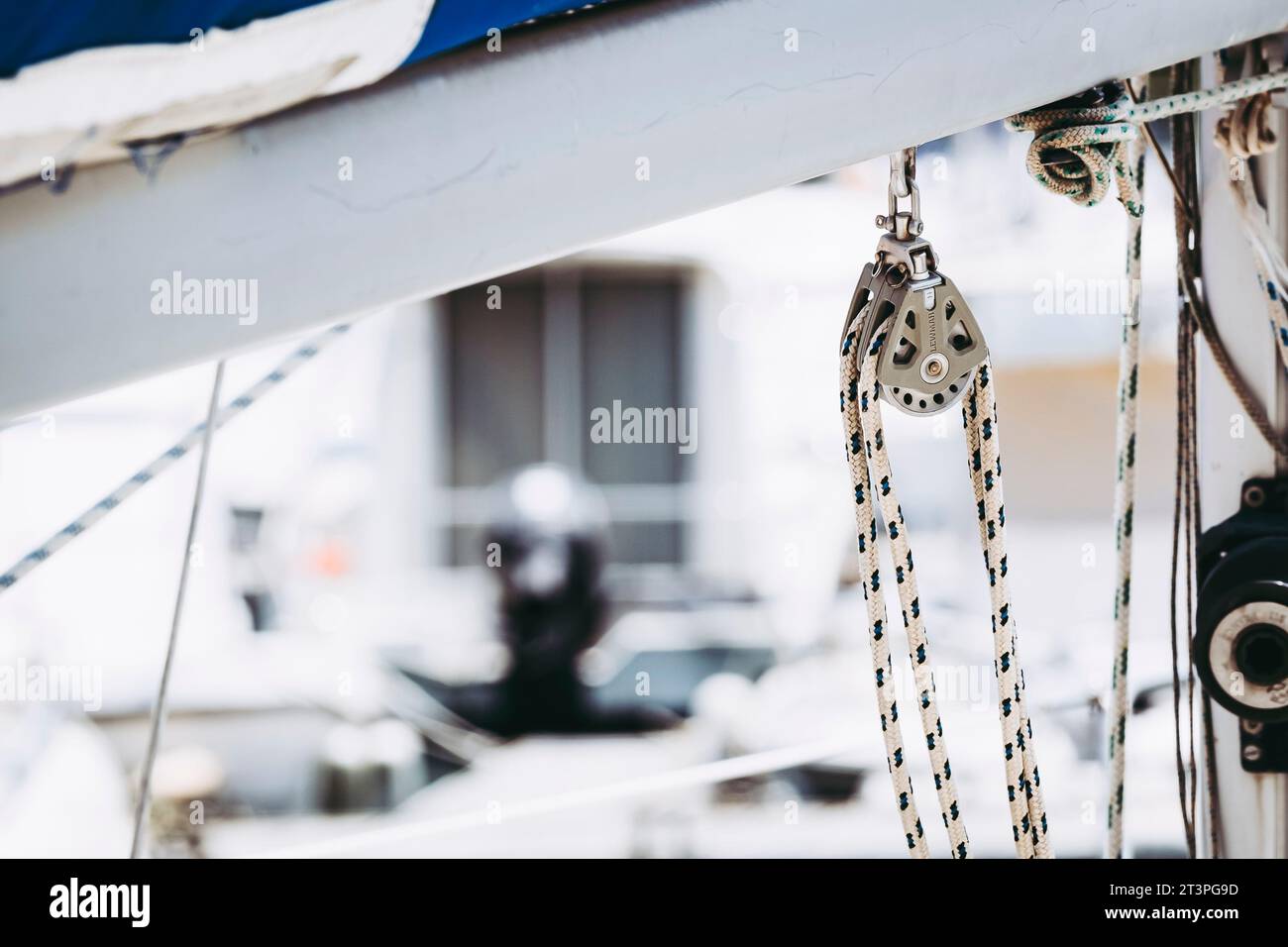 Equipment detail on a sailboat - Rope with marine knot Stock Photo - Alamy