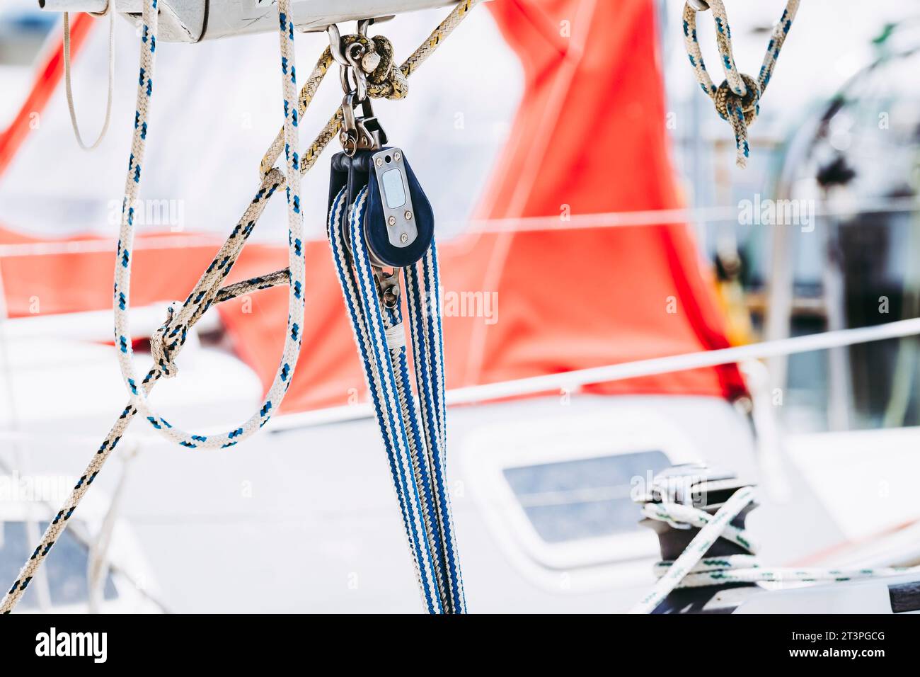 Equipment detail on a sailboat - Rope with marine knot Stock Photo - Alamy
