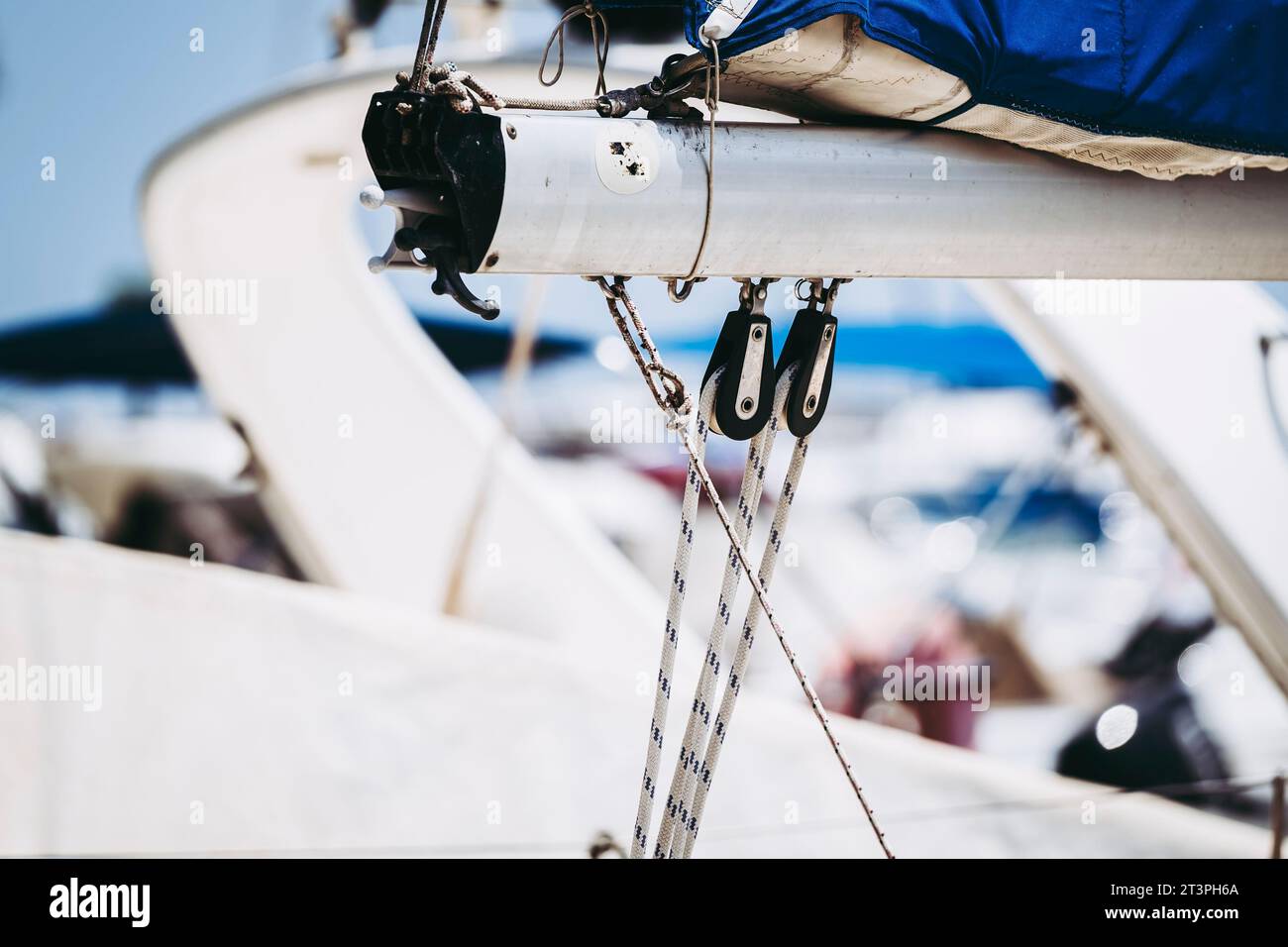 Equipment detail on a sailboat - Rope with marine knot Stock Photo - Alamy