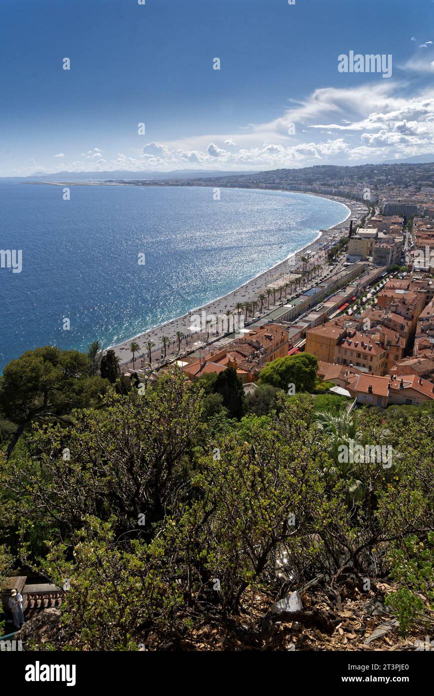 Landscapes of the mediterranean seaside, on the commune of Nice (Alpes maritimes) in southern France. promenade des anglais, vieux nice façades Stock Photo