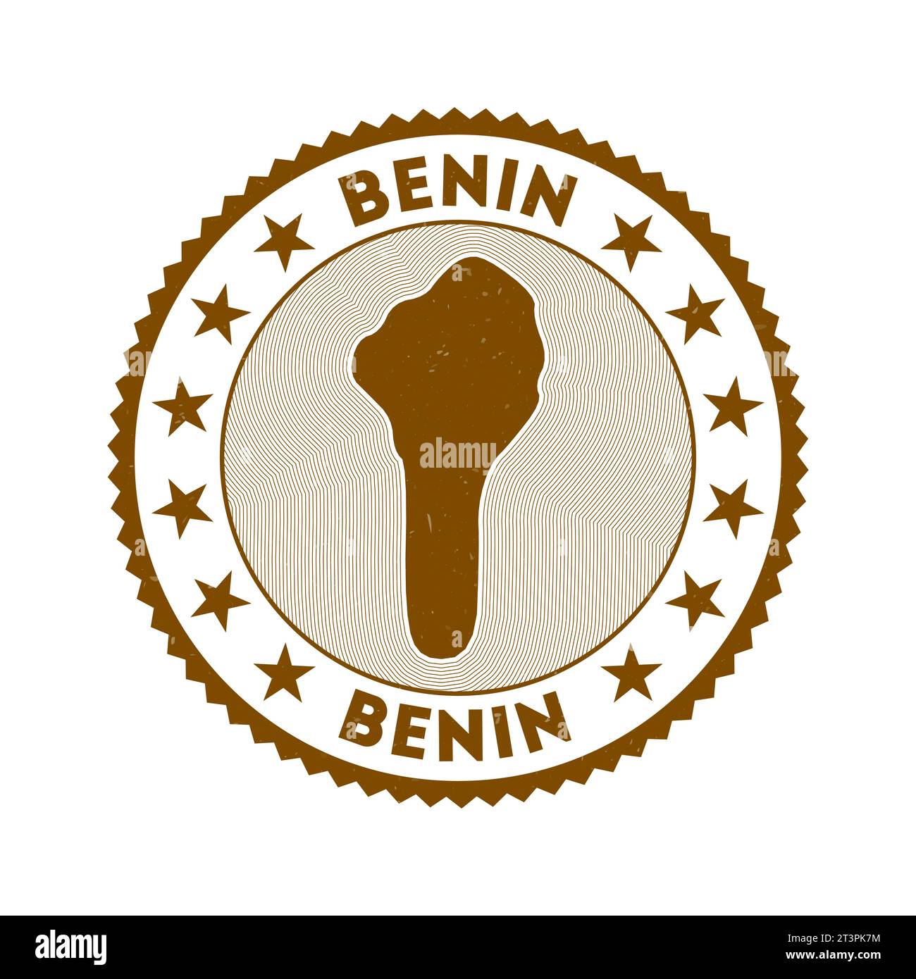 Benin emblem. Country round stamp with shape of Benin, isolines and round text. Beautiful badge. Captivating vector illustration. Stock Vector