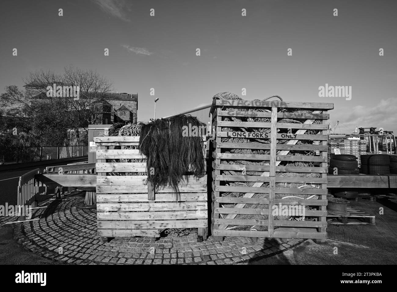 NEWLYN HARBOUR FISH MARKET WOODEN CRATES Stock Photo Alamy