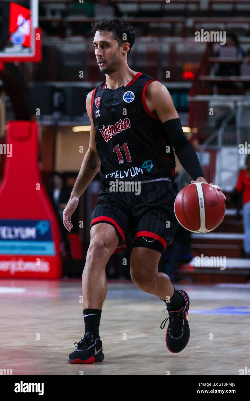 Varese, Italy. 25th Oct, 2023. Davide Moretti #11 of Itelyum Varese seen in action during FIBA Europe Cup 2023/24 Regular Season Group I game between Itelyum Varese and BG Gottingen at Itelyum Arena. Final scores; Varese 79 : 91 Gottingen. (Photo by Fabrizio Carabelli/SOPA Images/Sipa USA) Credit: Sipa USA/Alamy Live News Stock Photo
