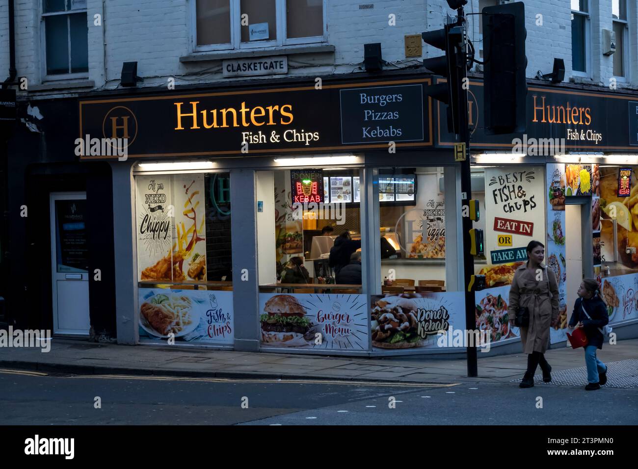 Hunters fish and chip shop corner of Clasketgate and High Street