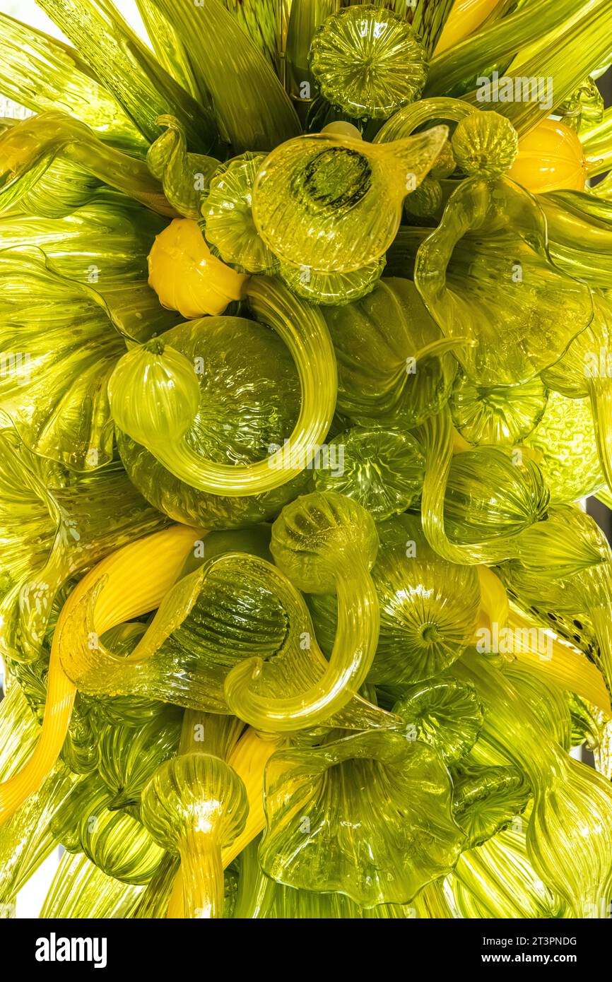 Dale Chihuly's Nepenthes Chandelier glass sculpture in the Hardin Visitors Center at the Atlanta Botanical Garden in Midtown Atlanta, Georgia. (USA) Stock Photo
