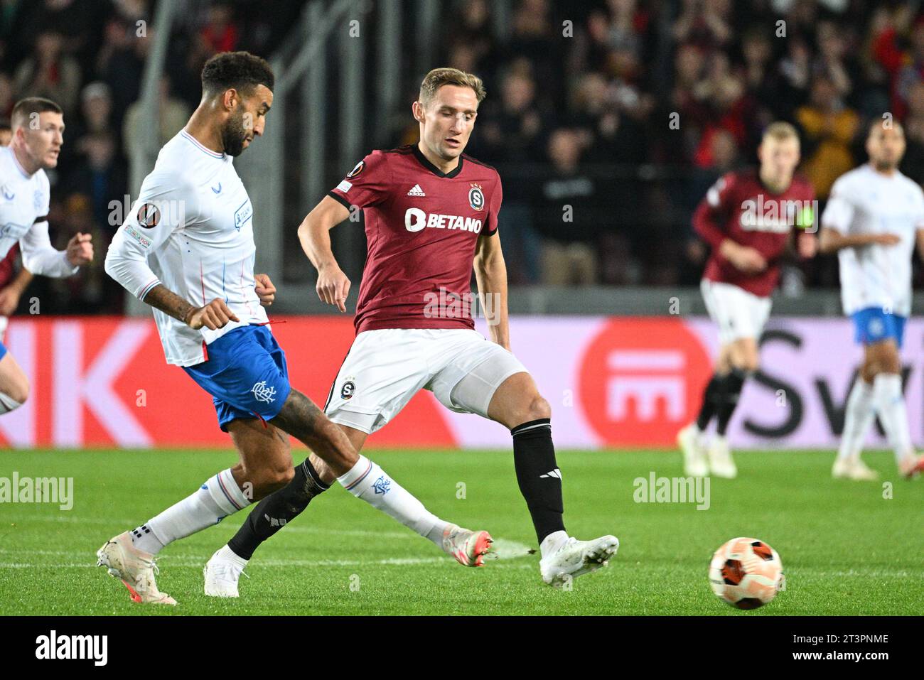 Prague, Czech Republic. 27th May, 2023. Sparta Praha footballers won the  first division title after nine years as the team drew 0-0 with Slovacko in  the latest match in Prague, Czech Republic