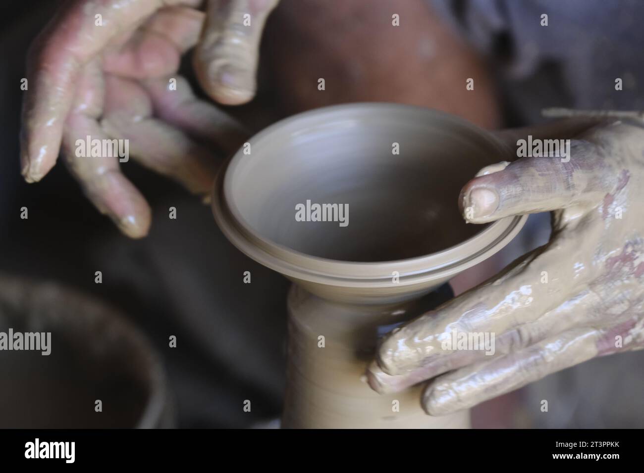 26 October 2023, Pune, India, Indian potter making Diya (oil lamps) or ...