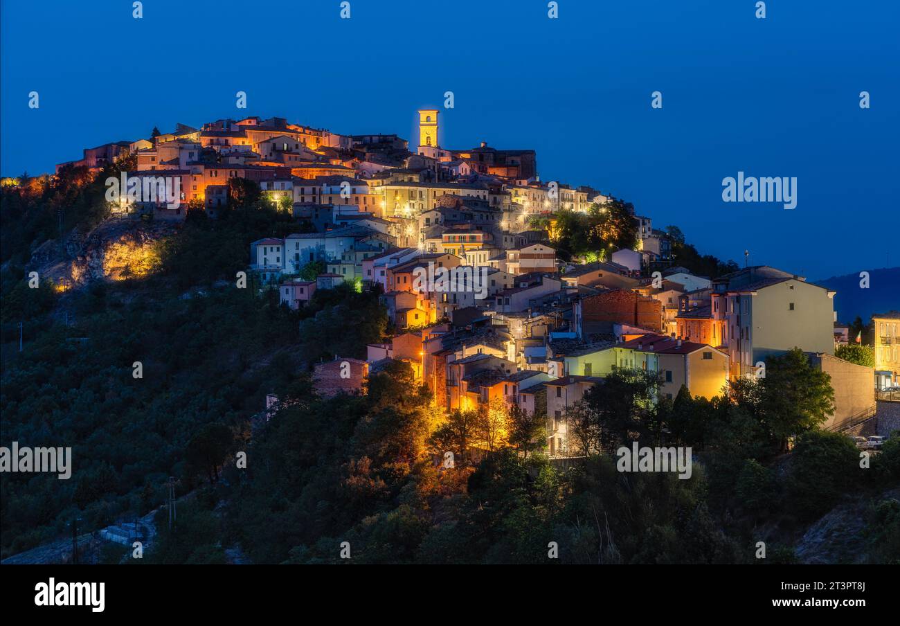 The beautiful village of Trivento illuminated at sunset. Province of Campobasso, Molise, Italy. Stock Photo
