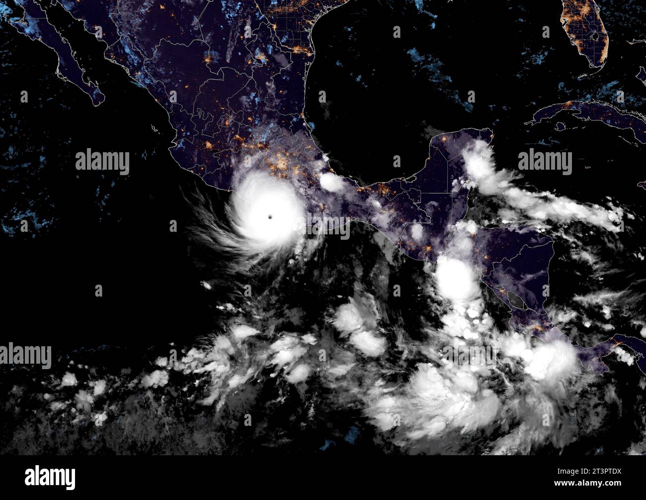 Acapulco, Mexico. 25th Oct, 2023. The NOAA satellite image showing Hurricane Otis, a deadly category 5 storm slamming into the resort city of Acapulco on the Pacific Coast, October 25, 2023 in Acapulco, Mexico. Credit: GOES-East/NOAA/Alamy Live News Stock Photo