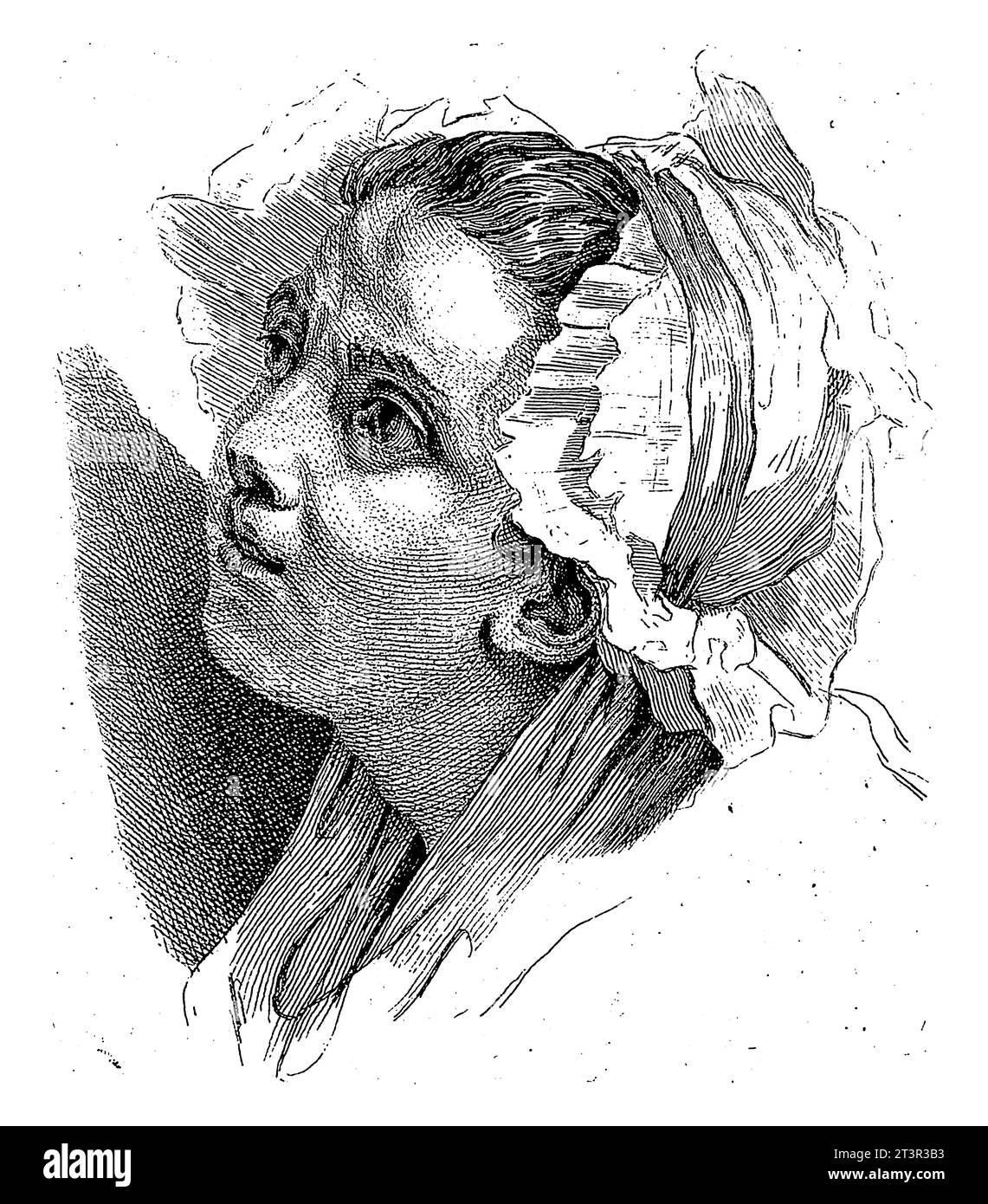 Head of a Young Woman, Turning Left, Pierre Charles Ingouf, after Jean-Baptiste Greuze, c. 1766 Stock Photo