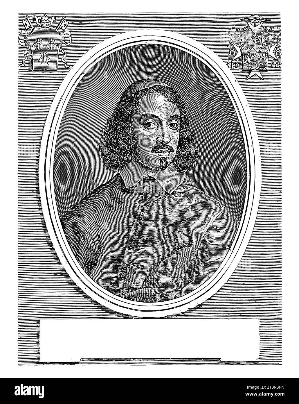 Portrait of Cardinal Rinaldo d'Este, Giuseppe Maria Testana, 1658 - 1679 Top left and top right a coat of arms. Stock Photo