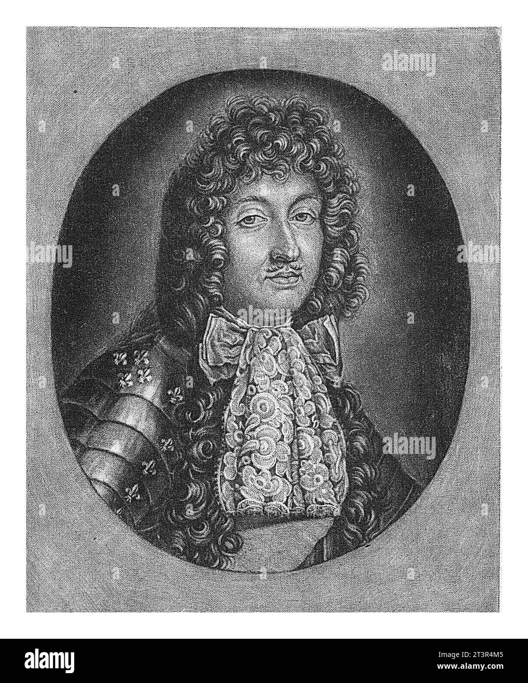 Portrait of Louis XIV, King of France, Jacob Gole, after Charles Le Brun, 1670 - 1724 Louis XIV, King of France, in armor with a lace collar and a lon Stock Photo