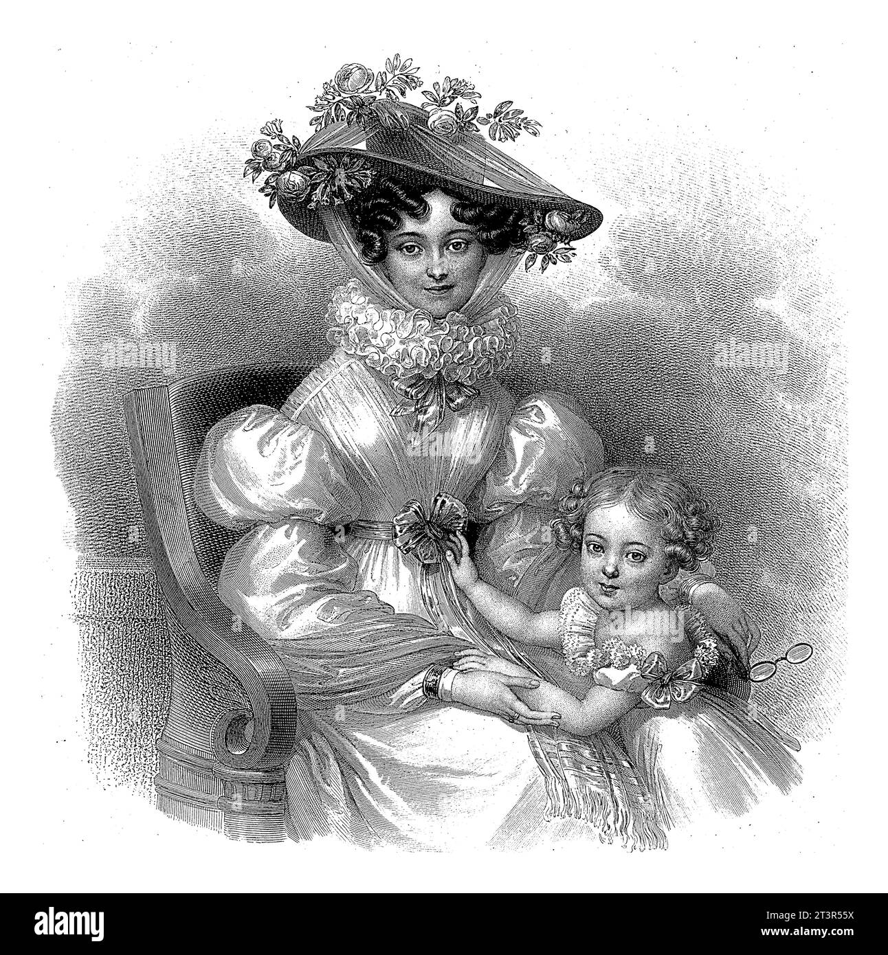 Portrait of Henriette of Nassau-Weilburg and Maria Caroline of Austria, Franz Staber, after Johann Nepomuk Ender, 1827 - 1834 Stock Photo