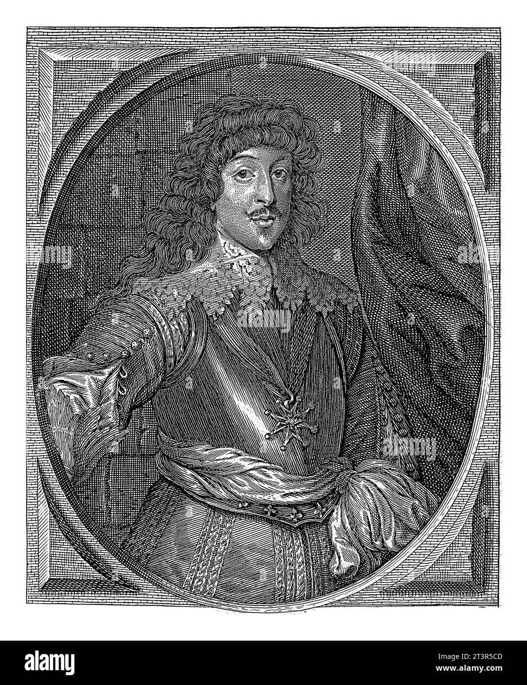 Portrait of Gaston Jean-Baptiste, Duke of Orleans, Pieter de Jode (II), after Anthony van Dyck, 1628 - 1670 Portrait of Gaston Jean-Baptiste, in half- Stock Photo