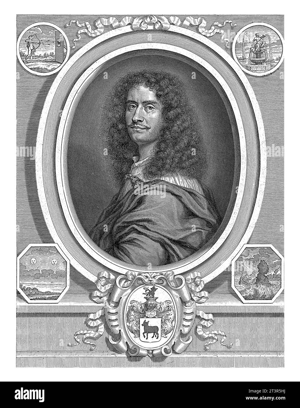 Portrait of Giuseppe Francesco Borri, Pieter van Schuppen, after Jurgen Ovens, 1675 Portrait of the alchemist, physician and prophet Giuseppe Francesc Stock Photo