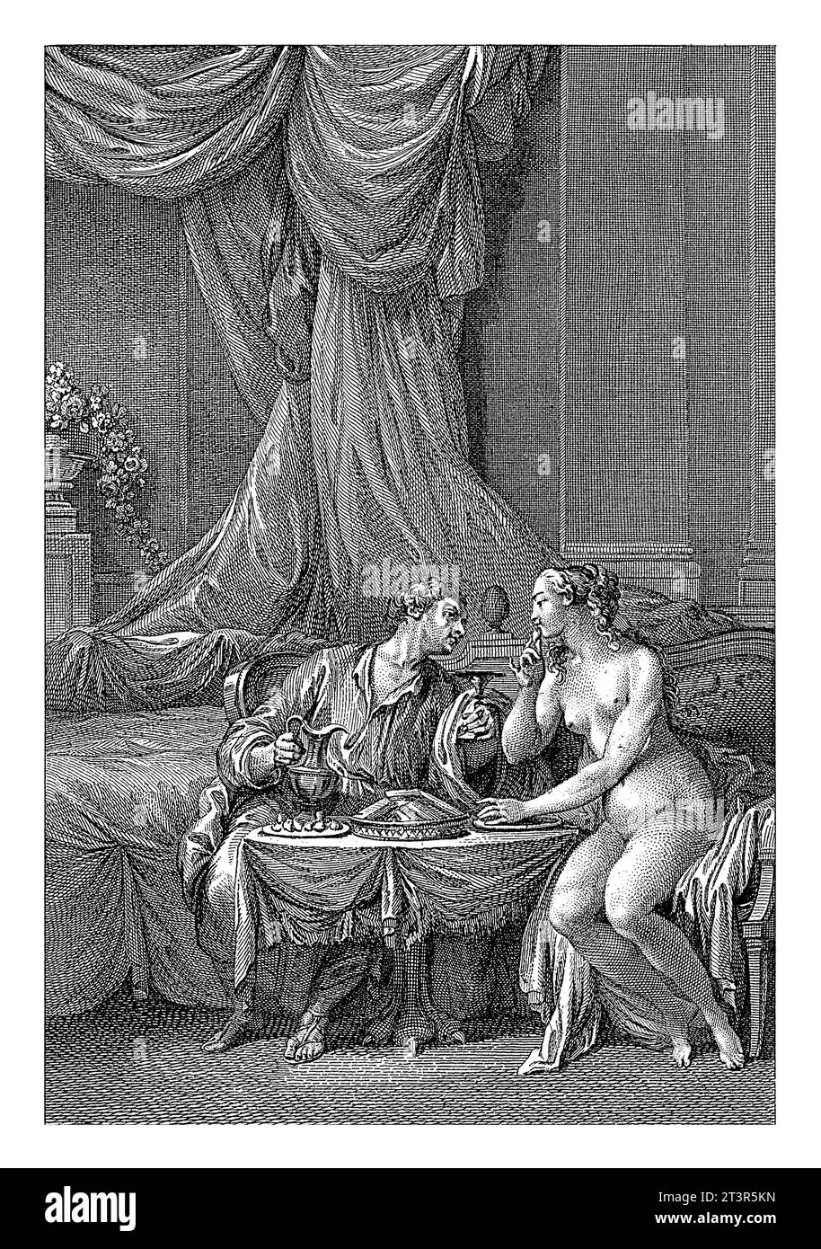 Pygmalion and Galatea at the Dining Table, Emmanuel Jean Nepomucene de Ghendt, after Charles Joseph Dominique Eisen, 1748 - 1815 Stock Photo
