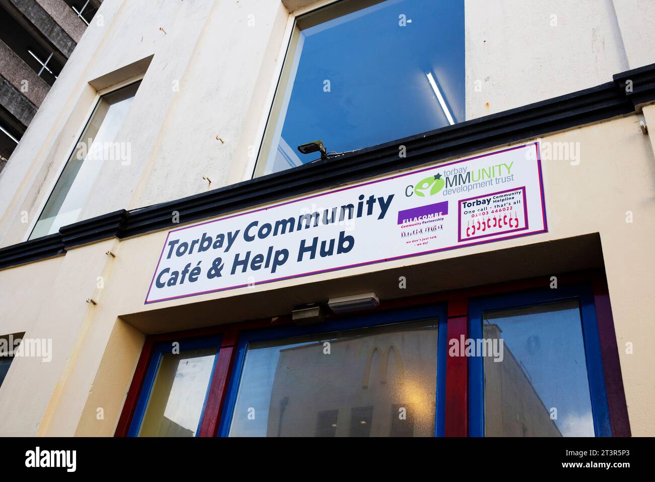 Torbay Community Cafe & Help Hub front entrance signage Stock Photo Alamy