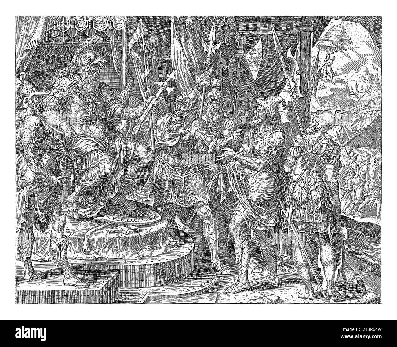 Achior before Holofernes, Philips Galle, after Maarten van Heemskerck