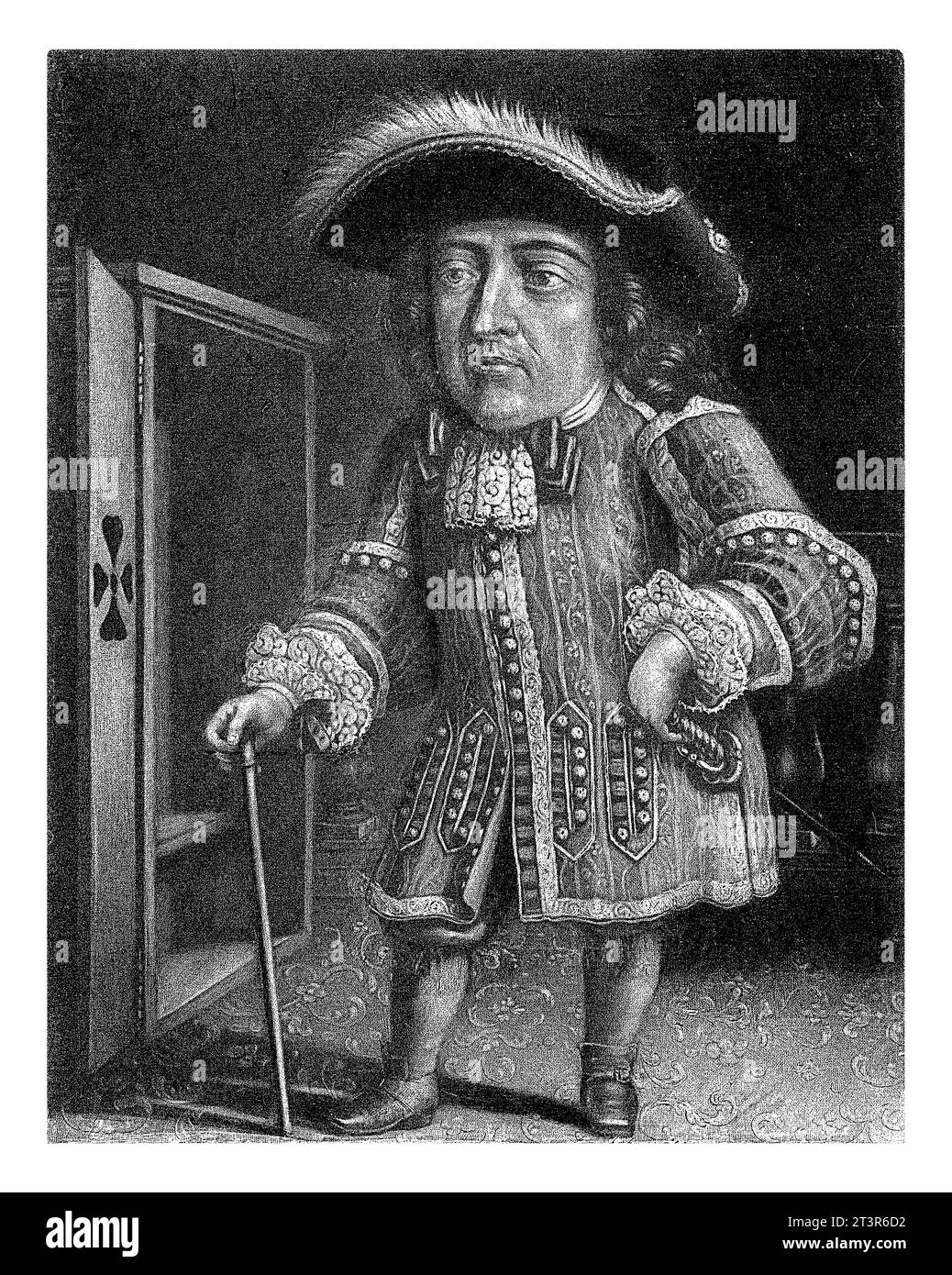 Portrait of John Skinner, Jacob Gole, 1670 - 1724 The English dwarf John Skinner at the age of 35. He was born in 1663 in Plymouth. In the margin are Stock Photo