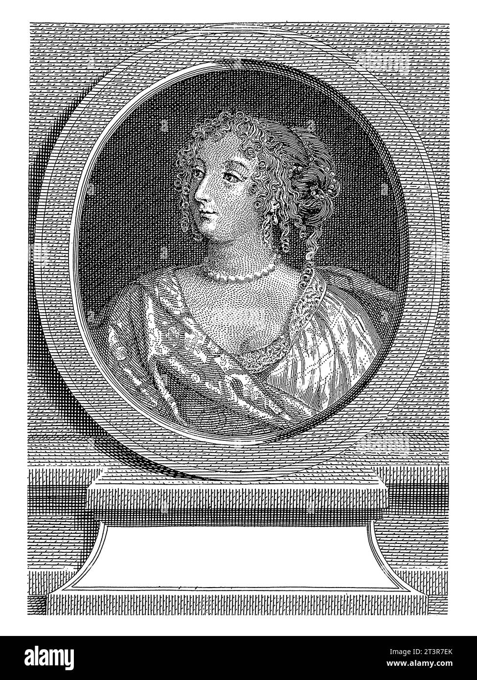 Portrait of Francoise de Rochechouart, Marquise of Montespan, Michel Aubert, after unknown, 1755, vintage engraved. Stock Photo