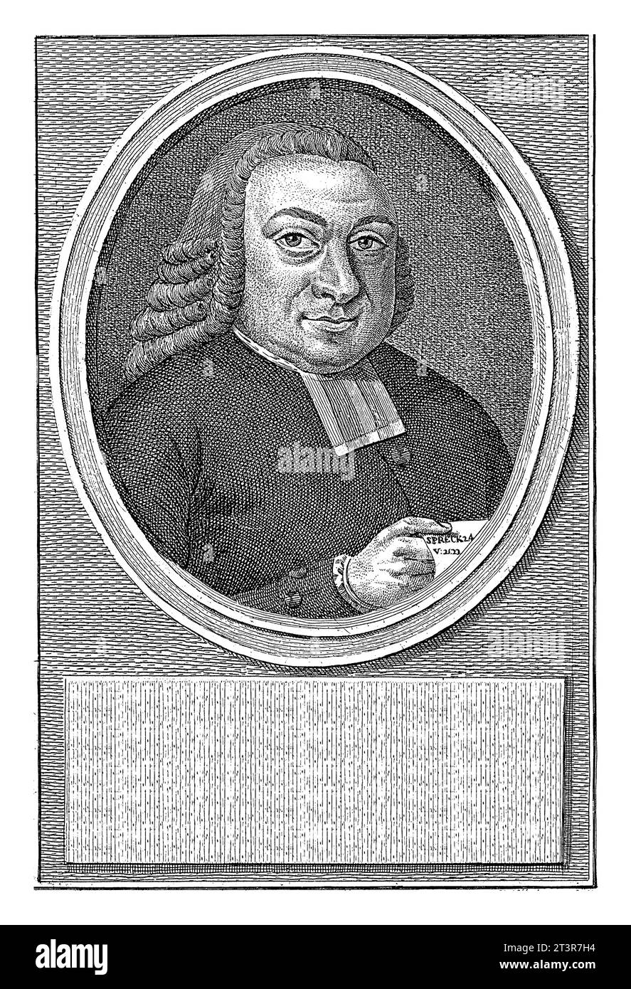 Portrait of Herbertus de Haas, Joannes Hulstkamp, after Adriaan Boon, 1785 Herbertus de Haas with a leaf in his left hand with the text. Stock Photo