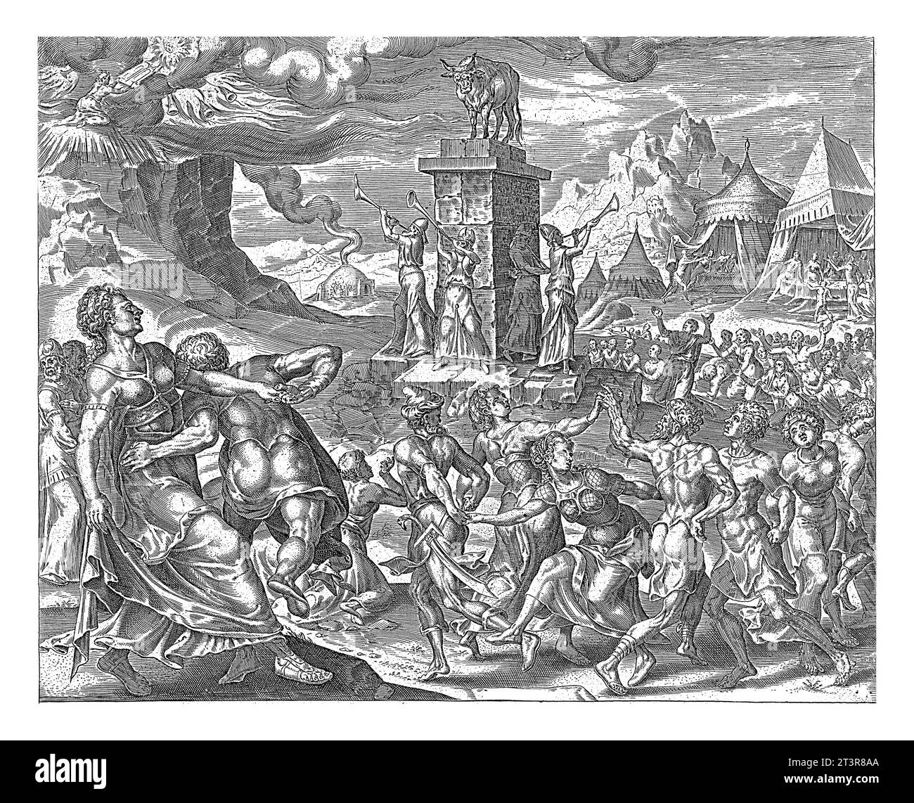 Israelites dance around the golden calf, Harmen Jansz Muller, after