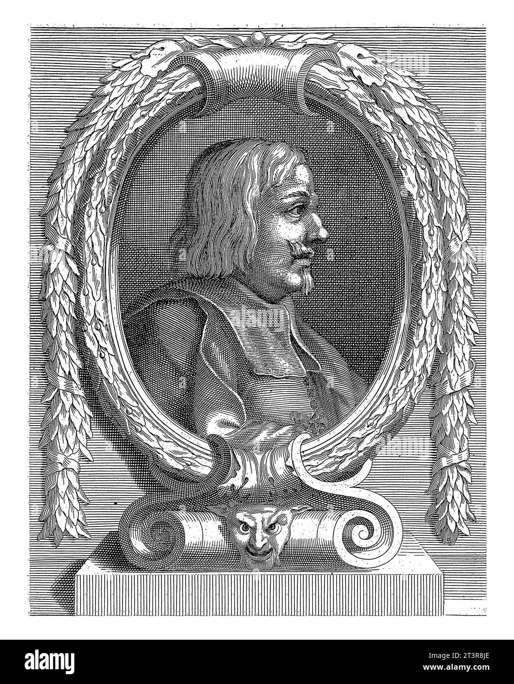 Portrait of Alessandro Algardi in an oval frame decorated with a garland, Guillaume Vallet, 1697 - 1704 Stock Photo