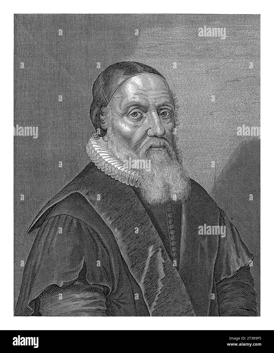 Portrait of Jacobus Trigland, Cornelis van Dalen (I), after Jan van Teylingen, 1612 - 1665 Portrait of Jacobus Trigland. Chest piece of the theologian Stock Photo