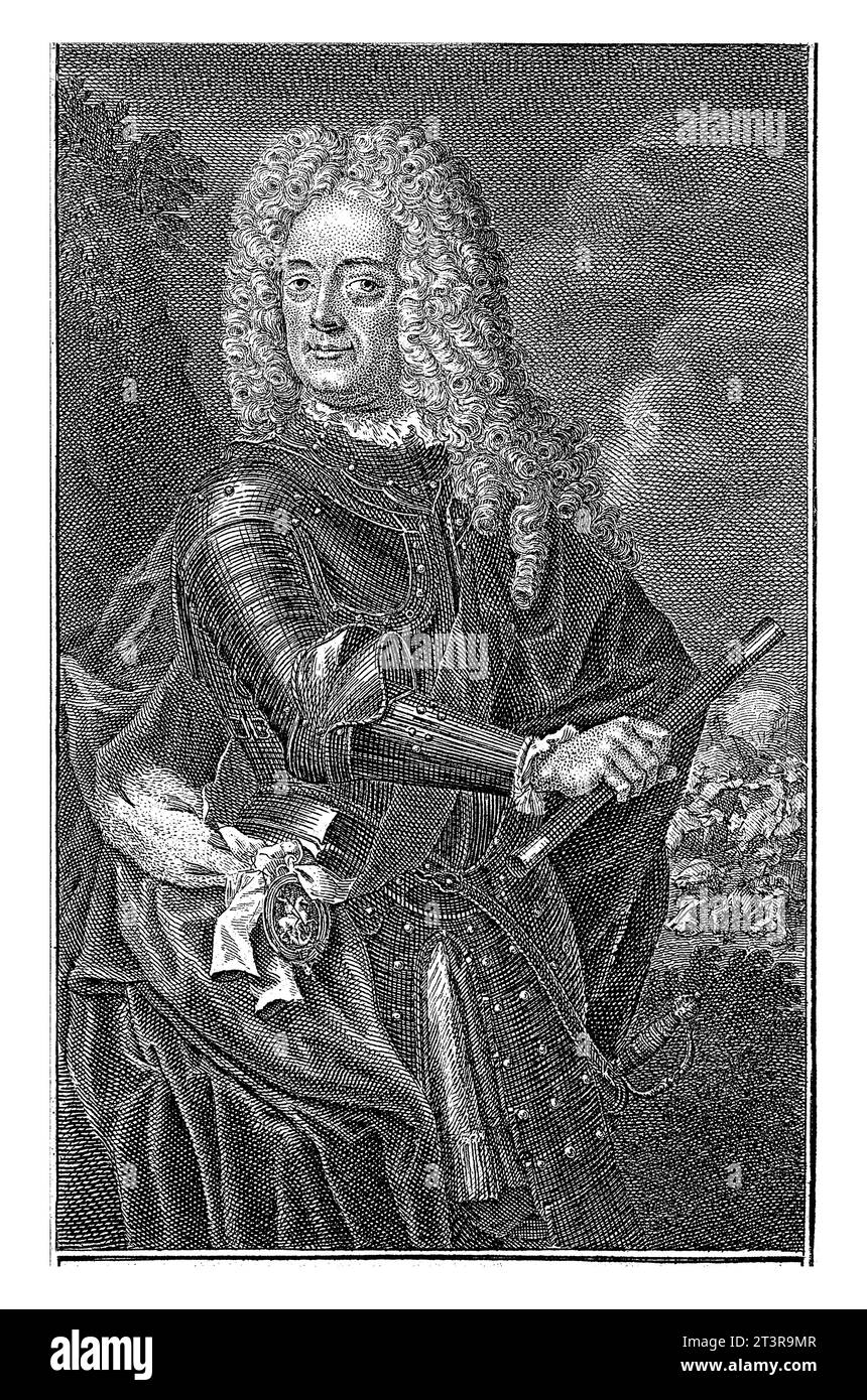 Portrait of John Churchill, Duke of Marlborough, Adolf van der Laan, after Adriaen van der Werff, 1694 - 1755 Portrait of John Churchill. Stock Photo