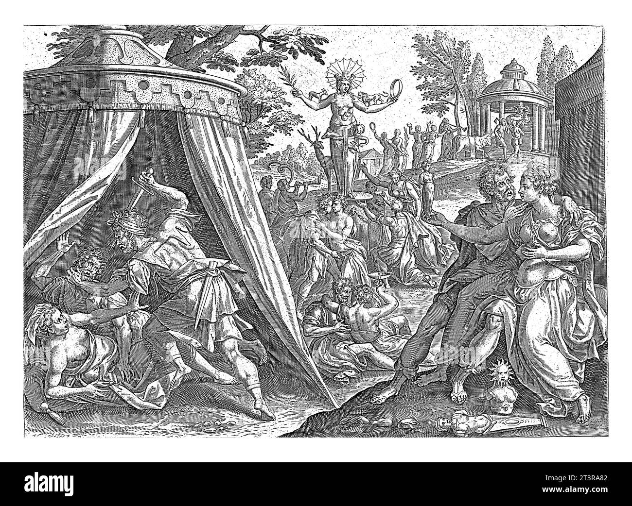 Israel Worships the Baal of Peor and Phinehas Kills Zimri and Kozbi, Maerten de Vos, 1585 The Israelites associate with Moabite women and worship thei Stock Photo
