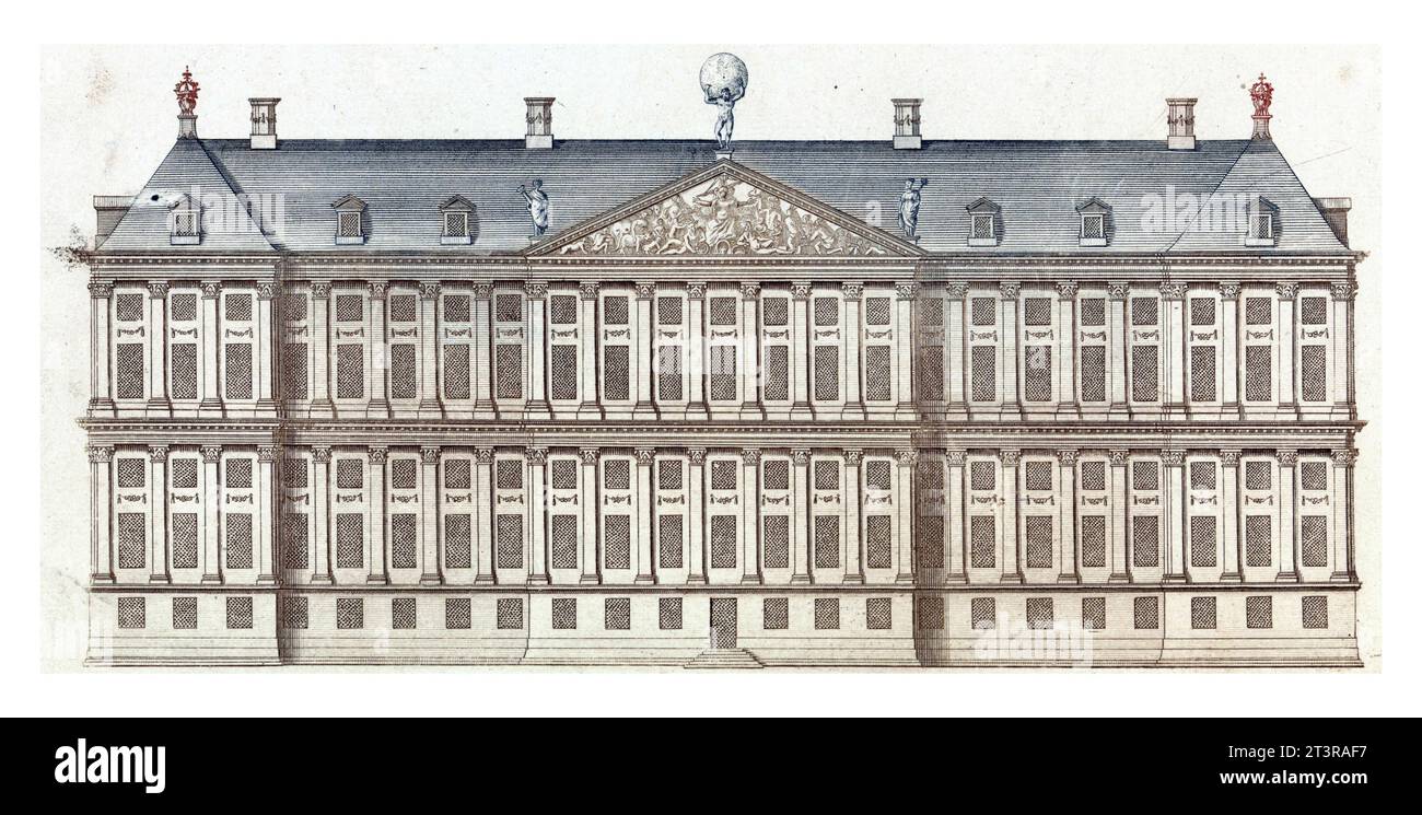 Back view of the City Hall in Amsterdam, anonymous, 1696 - 1706 The rear of the city hall on Dam Square in Amsterdam. Stock Photo
