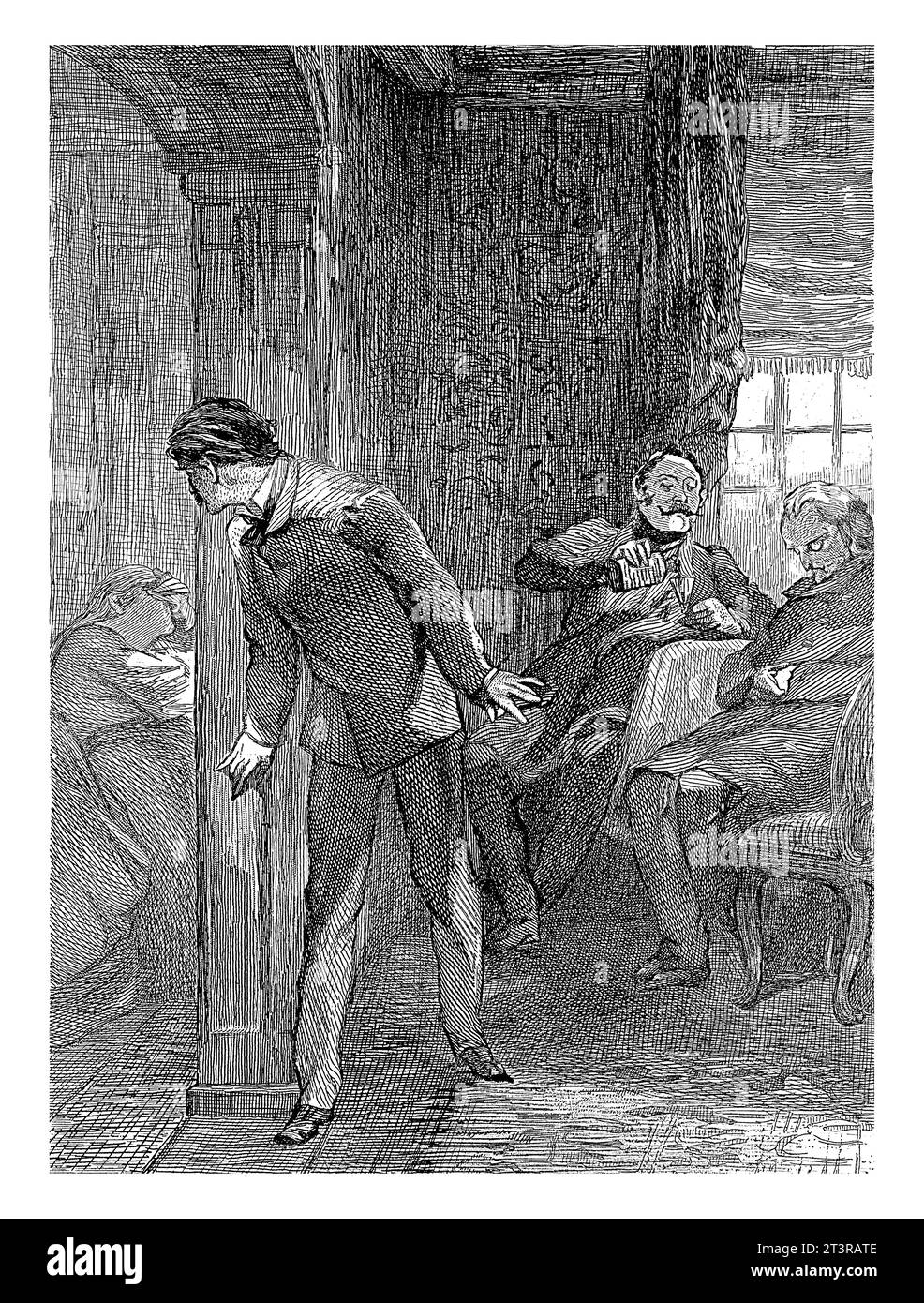 Interior with a man peeking into another room, Willem Steelink (I), after Charles Rochussen, 1836 - 1913 In an interior, a man pours a drink and anoth Stock Photo