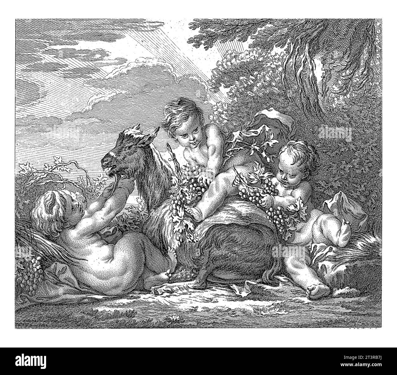 Personification of Autumn, Claude Augustin Duflos, after Francois Boucher, 1710 - 1786, vintage engraved. Stock Photo