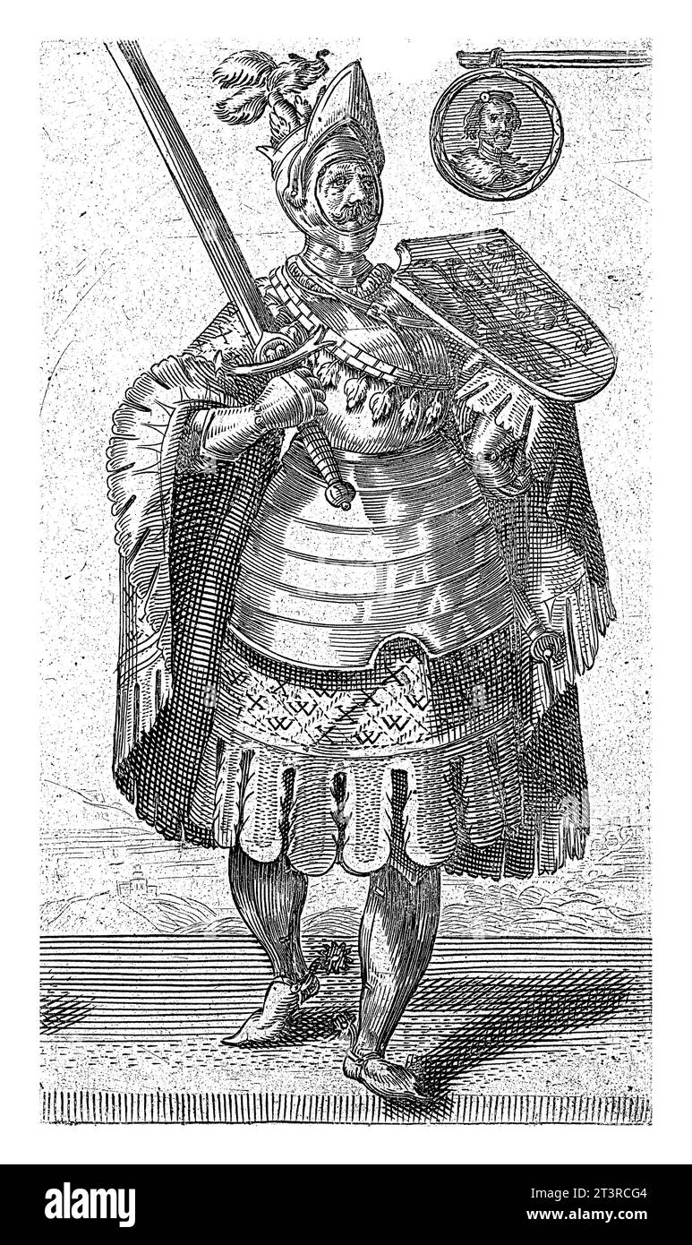 Portrait of William II, Count of Holland, Roman King, Adriaen Matham, 1620 Portrait of William II, Count of Holland, Roman King, standing in armor wit Stock Photo