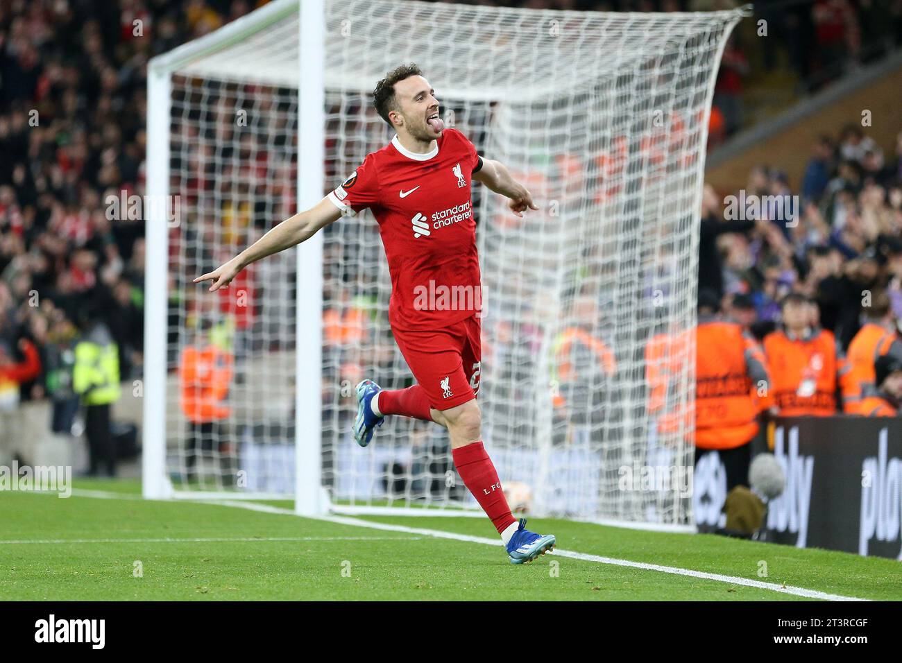 Liverpool, UK. 26th Oct, 2023. Diogo Jota of Liverpool celebrates after ...