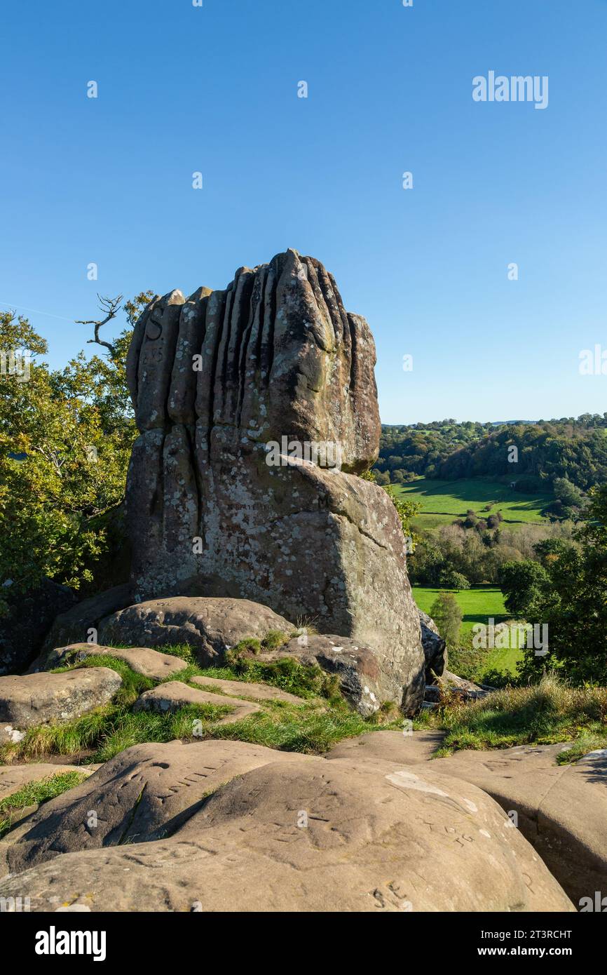 Robin Hood's Stride (also known as Mock Beggar's Mansion) is a rock formation on the Limestone Way in Derbyshire close to the village of Elton Stock Photo